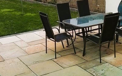 Garden project with sandstone paving in Bluebell